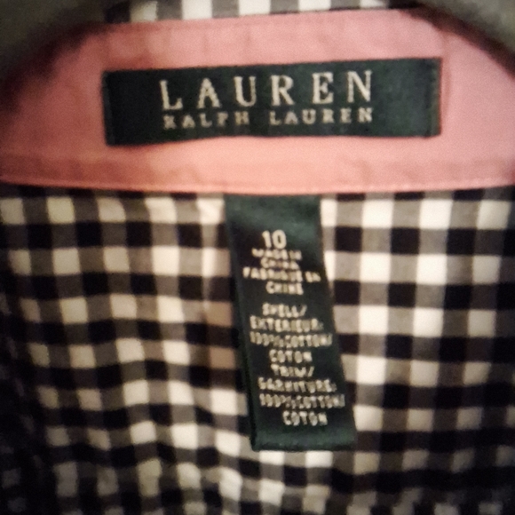 Lauren Ralph Lauren Women's Blk/Wht Peplum Pleated Shirt with Pink Trim Size 10 - Picture 2 of 6